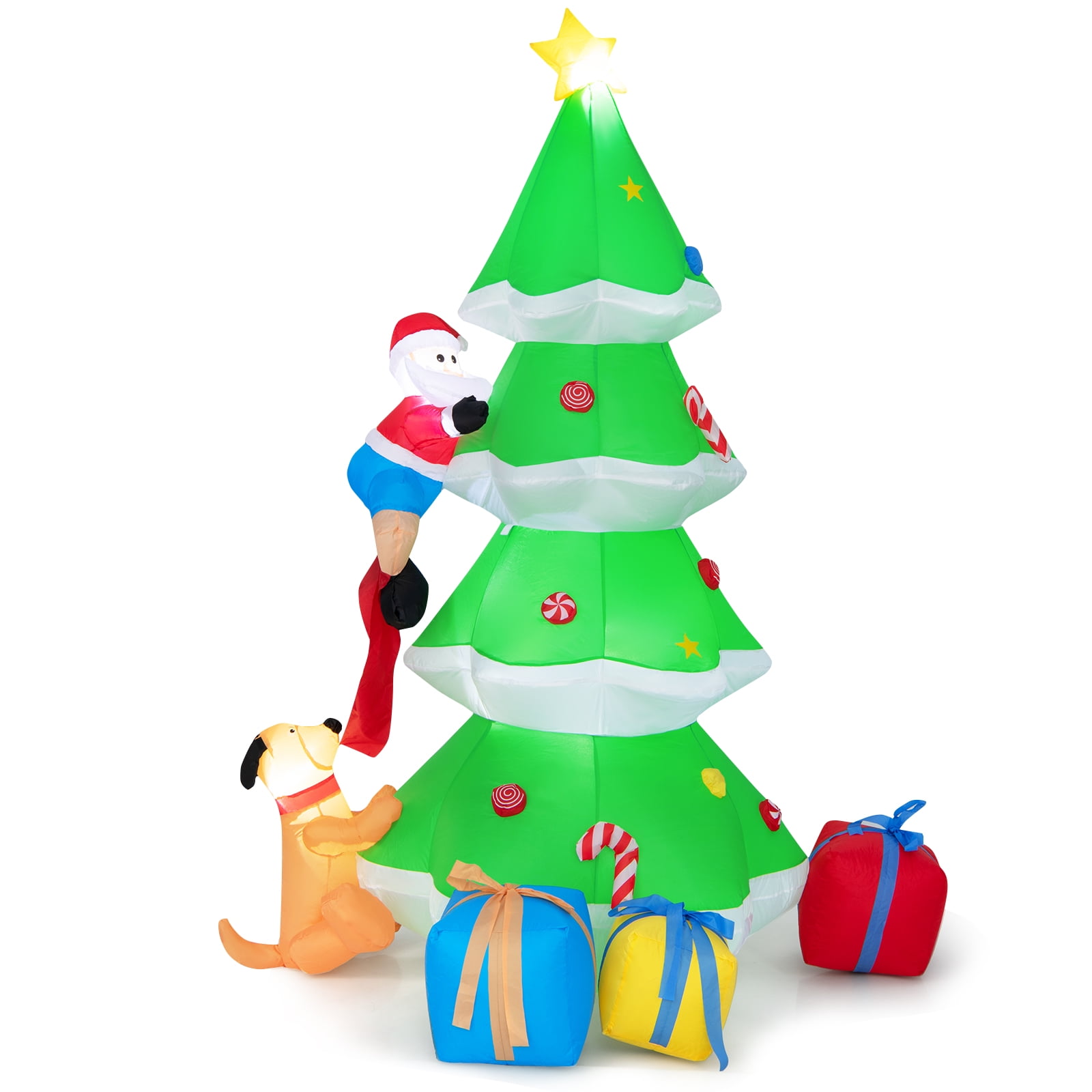 Topbuy 7FT Inflatable Santa Claus Climbing Christmas Tree Chased by