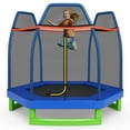 thumbnail image 1 of Topbuy 7ft Kids Trampoline Round Bounce Jumping Bed with Safety Enclosure Net Blue, 1 of 9