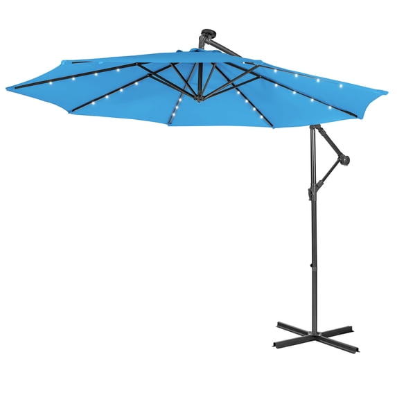Topbuy 8.4 ft Blue Patio Umbrella, LED Lights and Rust Resistant