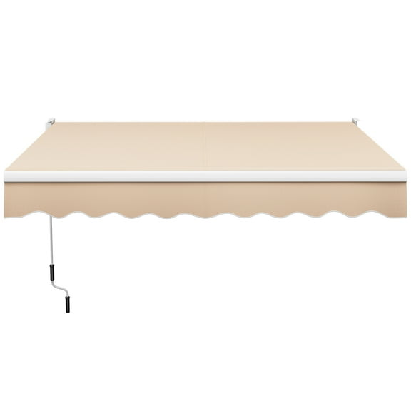 Topbuy 8'×6.6' Retractable Awning W/ Aluminum Frame Sun/Water Protection W/ PA Coating Manual Control Hand Crank Angle Adjustable Design Beige