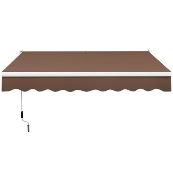 Topbuy 8'×6.6' Retractable Awning W/ Aluminum Frame Sun/Water Protection W/ PA Coating Manual Control Hand Crank Angle Adjustable Design Brown