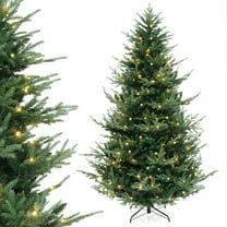 Topbuy 8 FT Artificial Christmas Tree Faux Hinged Xmas Tree with 1480 Branch Tips 450 Warm White LED Lights PE & PVC Mixed Leaves
