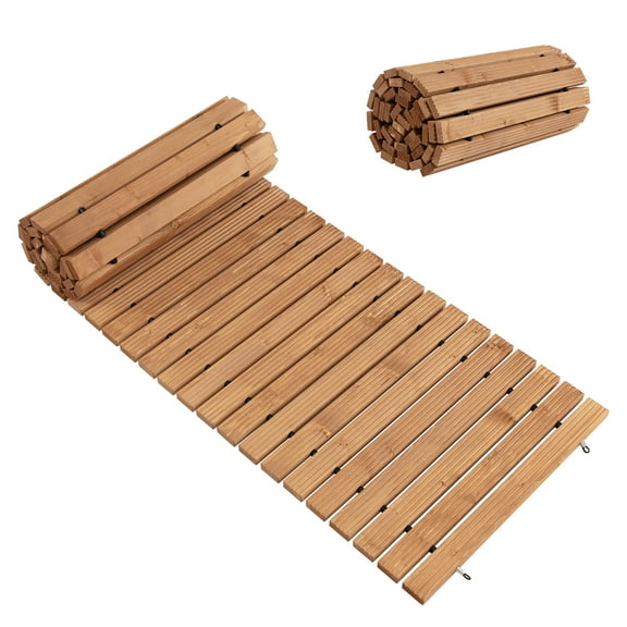 Patiojoy 8' Weather-Resistant Straight Hardwood Pathway Roll Out Fir Wood Garden Walkway with Non-Slip Surface 22"