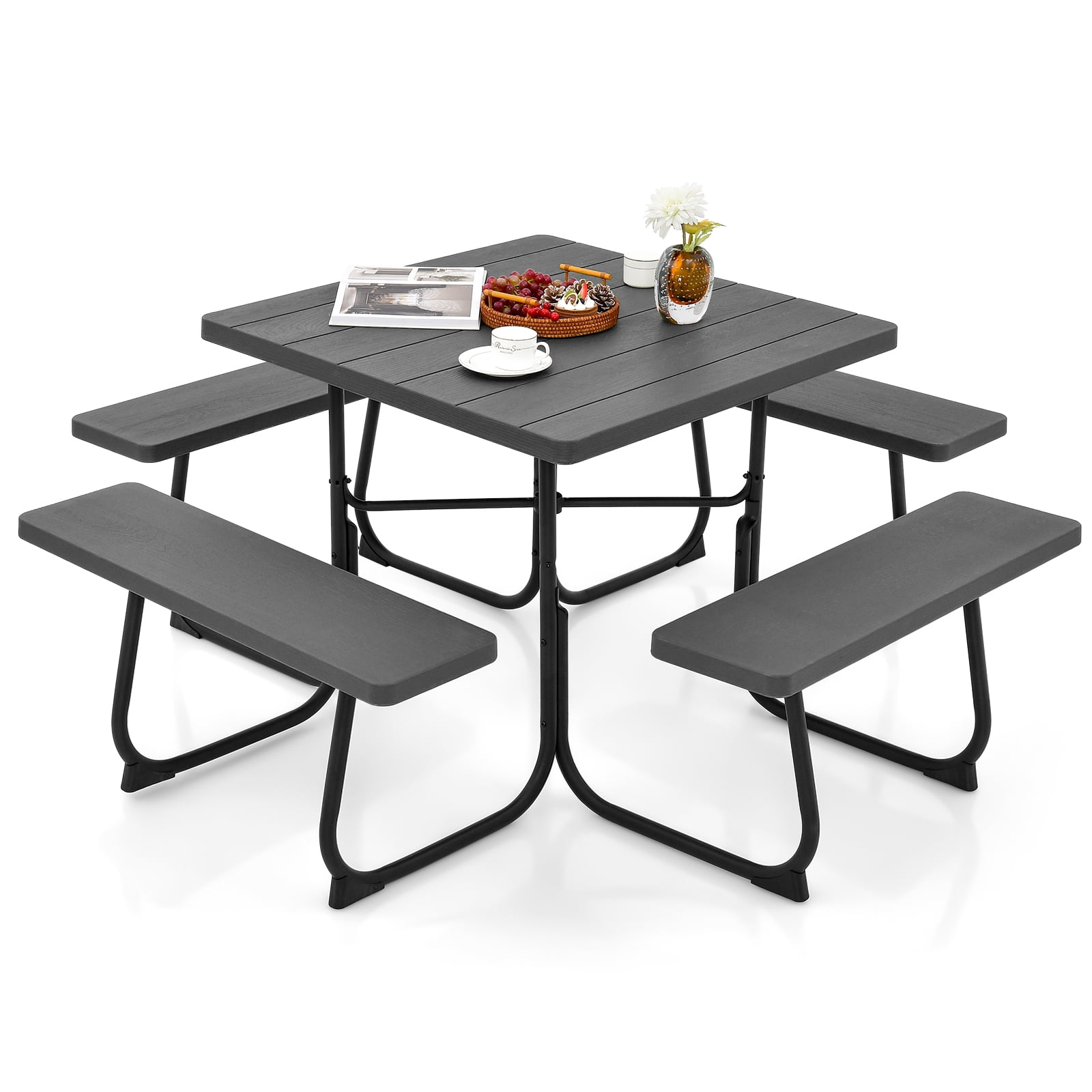 Topbuy 8person Round Picnic Table Bench Set Outdoor Circular Picnic Table with 4 Benches