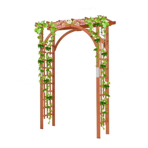 Topbuy 84.5" Outdoor Wood Arbor Natural Finish Arch Trellis Pergola Lattice