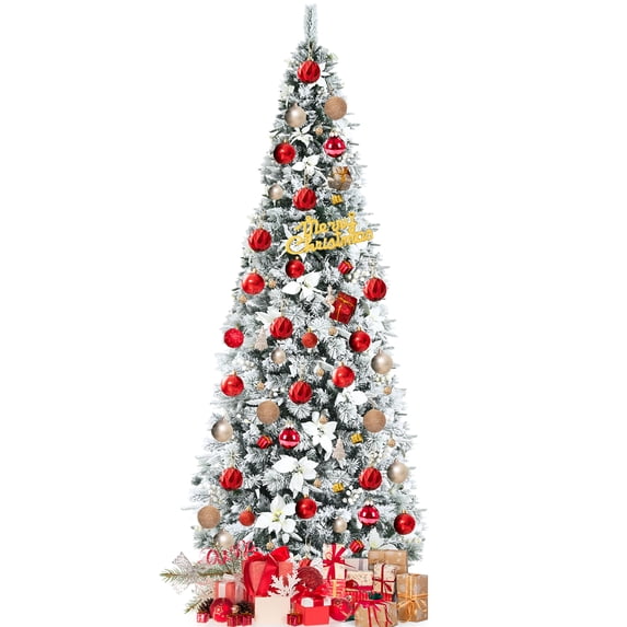 Topbuy 8FT Slim Pencil Tree Hinged Artificial Christmas Tree W/ 807 Branches Tips