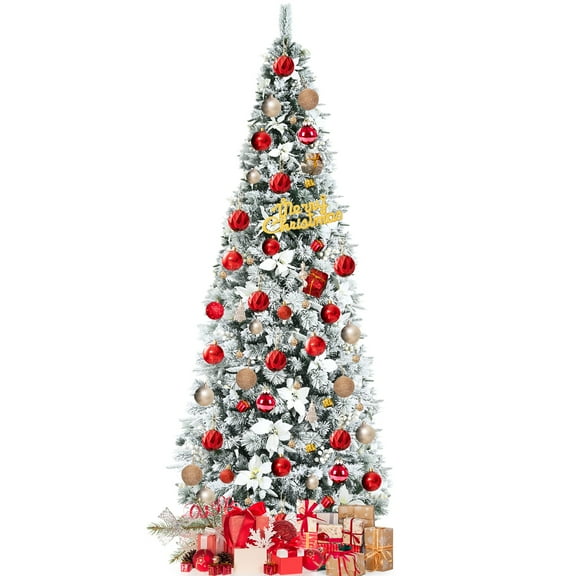 Topbuy 8FT Slim Pencil Tree Hinged Artificial Christmas Tree W/ 807 Branches Tips