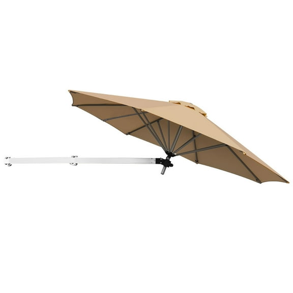 Topbuy 8ft Wall Mounted Cantilever Umbrella Patio Adjustable Tilting Sunshade Umbrella Beige