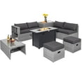 thumbnail image 1 of Topbuy 9 PCS Patio Furniture Set with 42" 60,000 BTU Fire Pit Outdoor Space-Saving Sectional Sofa Set with Storage Box Gray, 1 of 10