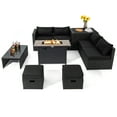 thumbnail image 1 of Topbuy 9 Pieces PE Rattan Wicker Sofa with 42" 60,000 BTU Gas Fire Pit Table Space-Saving Patio Conversation Set with Storage Box Black, 1 of 10