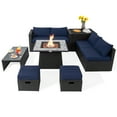 thumbnail image 1 of Topbuy 9 Pieces Outdoor PE Rattan Wicker Sectional Sofa with 35" Gas Fire Pit Table Space-Saving Patio Conversation Set with Storage Box Navy, 1 of 10