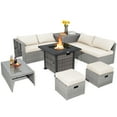 thumbnail image 1 of Topbuy 9 Pieces Outdoor Patio Furniture Set w/ 32-Inch Propane Fire Pit Table PE Wicker Sectional Sofa Set with Storage Box and Cushions Off White, 1 of 9