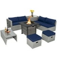 thumbnail image 1 of Topbuy 9 Pieces Outdoor Patio Furniture Set with 32-Inch Propane Fire Pit Table PE Wicker Sectional Sofa Set with Storage Box and Cushions Navy, 1 of 9