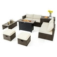 thumbnail image 1 of Topbuy 9 Pieces Outdoor Patio Furniture Set with 42" Propane Fire Pit Table Outdoor PE Wicker Space-Saving Sectional Sofa Set Off White, 1 of 9
