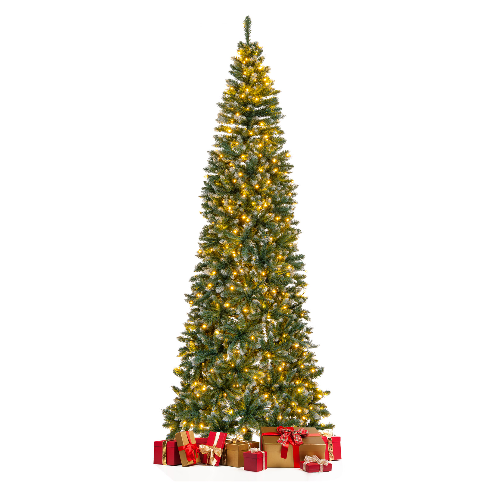 Topbuy 9FT Artificial Prelit Christmas Tree Pencil Xmas Tree with 1298