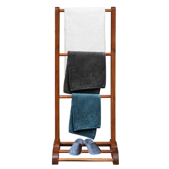 Topbuy Acacia Wood Freestanding Towel Rack Towel Drying Clothes Holder with Shelf Brown
