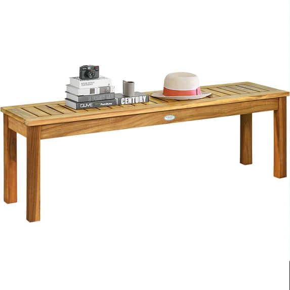 BLACK JAGUAR Acacia Wood Outdoor Backless Bench Rustic Patio Dining Bench with Slatted Seat