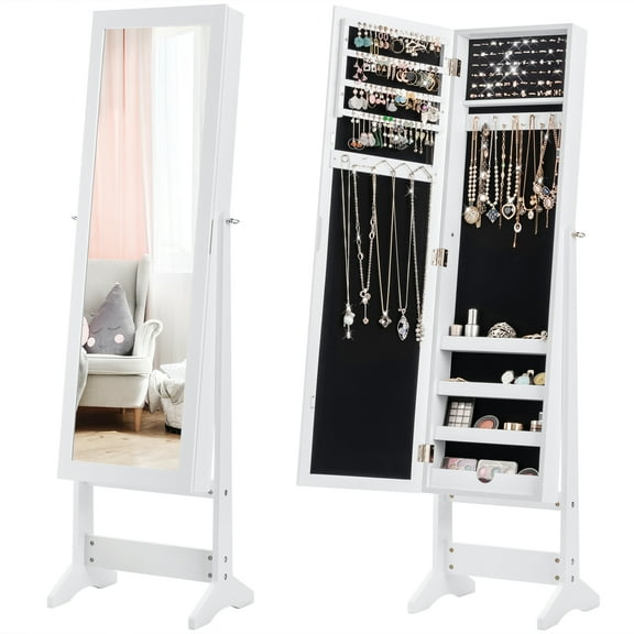 Patiojoy Armoire Mirrored Jewelry Cabinet Dressing Storage Box Organizer White