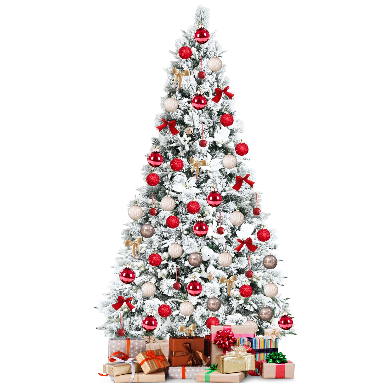 7-Foot Snow Flocked Pine Christmas Tree with White Berries and Flowers