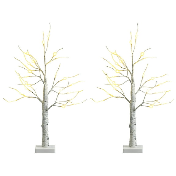 Topbuy Artificial White Birch Tree 2ft Pre-lit Tabletop Christmas Tree w/ 24 Battery-operated Warm White LED Lights