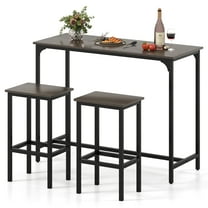 Patiojoy Bar Table and Chairs Set, 47.5" Rectangular Pub Table with 2 Stools Counter Height Table Set Gray