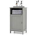 thumbnail image 1 of Topbuy Bathroom Floor Cabinet Single Door Side Cabinet w/ Open Compartment & 3-Position Adjustable Shelf Grey, 1 of 10
