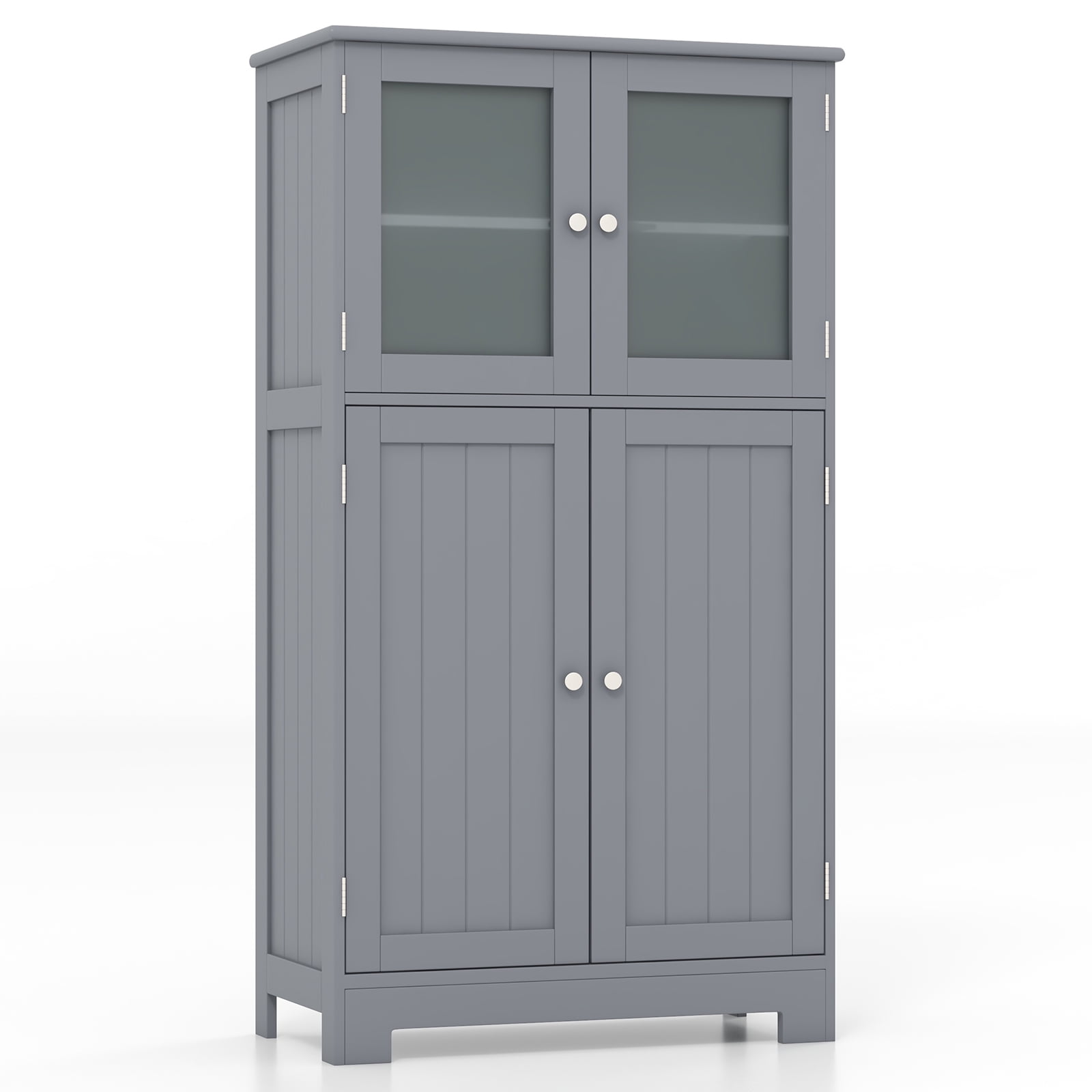 Topbuy Bathroom Storage Cabinet Freestanding Storage Cabinet w/ 4 Doors Wooden Kitchen Cupboard w/ Adjustable Shelf