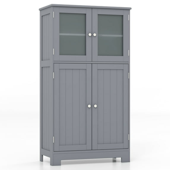 Topbuy Bathroom Storage Cabinet Freestanding Storage Cabinet w/ 4 Doors Wooden Kitchen Cupboard w/ Adjustable Shelf