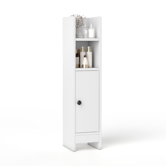 Topbuy Bathroom Storage Cabinet Small Corner Floor Cabinet with Door and Adjustable Shelves Toilet Paper Holder Stand White