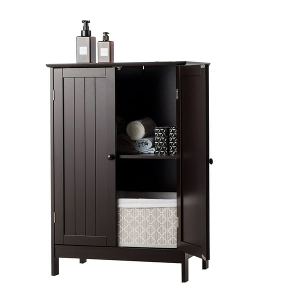 Topbuy Bathroom Storage Cabinet with Double Doors Wooden Cupboard Shoe Cabinet Brown