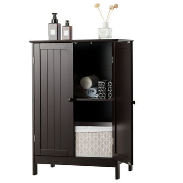 Topbuy Bathroom Storage Cabinet with Double Doors Wooden Cupboard Shoe Cabinet Brown