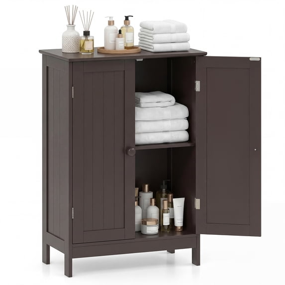 Topbuy Bathroom Storage Cabinet with Double Doors Wooden Cupboard Shoe Cabinet Brown