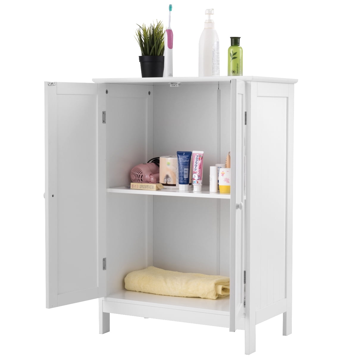 Topbuy Bathroom Storage Cabinet with Double Doors Wooden Cupboard Shoe Cabinet White