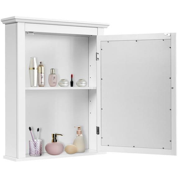 Topbuy Bathroom Wall Mounted Cupboard Mirrored Storage Cabinet w/ Adjustable Shelf White