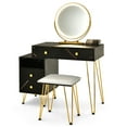thumbnail image 1 of Topbuy Bedroom Makeup Vanity Dressing Table Stool Set with 3 Colors Lighted Mirror Large Storage Cabinet Drawer Black, 1 of 7