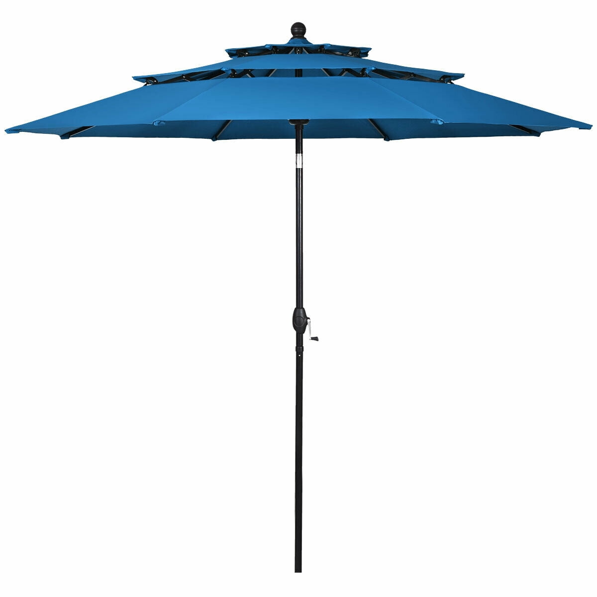 Patiojoy Blue Patio Market 10ft 3 Tier Umbrella Double Vented Aluminum Sunshade Shelter