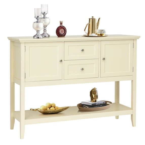 Topbuy Buffet Cabinet Sideboard Wooden Console Table with 2 Storage Drawers & 2 Cabinets & Bottom Shelf Beige