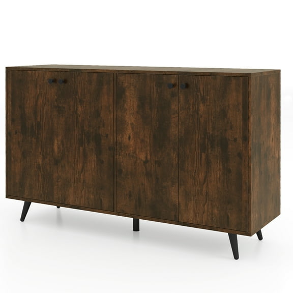 Topbuy 50” Kitchen Buffet Cabinet with Storage 4-Door Storage Cabinet with Adjustable Shelves Mid Century Modern Cupboard with 5 Support Legs Brown