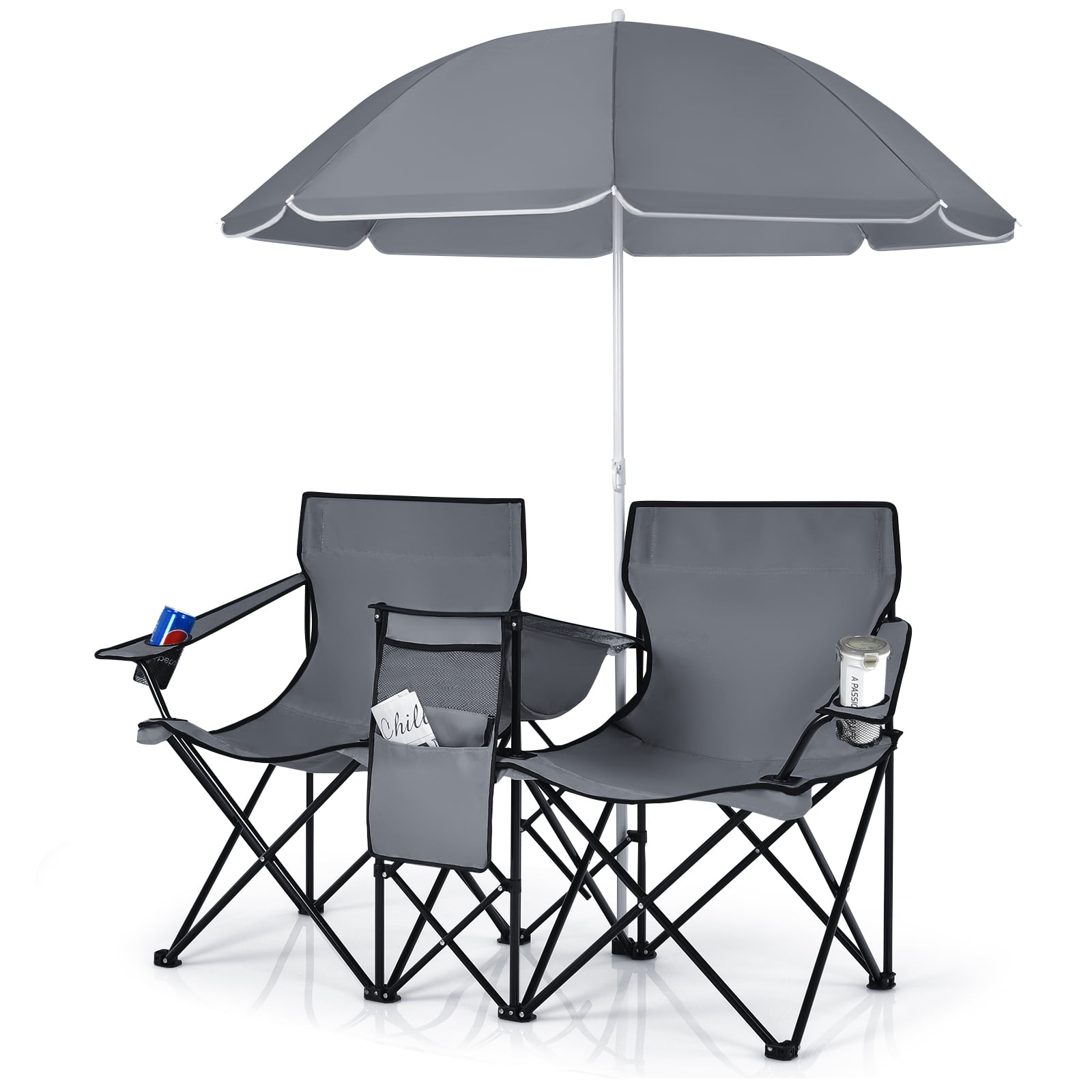 Topbuy Double Camping Chair Gray Compact Folding, Outdoor Travel, with
