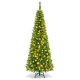 thumbnail image 1 of Topbuy 6.5ft Pencil Christmas Tree Pre-Lit Hinged Artificial Decoration w/ 250 Warm White Lights, 1 of 10