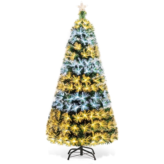 Topbuy 5Ft Double-Color Pre-Lit Fiber Optic Christmas Tree w/ 8 Flash Modes