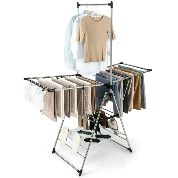 Topbuy Clothes Drying Rack Stainless Steel Gullwing Style Rack with 6-Level Adjustable Height High Hanger Design Side Clips