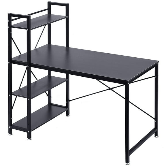 Topbuy Computer Desk Home Office Desk PC Laptop Study Workstation Table With 4 Shelves Black