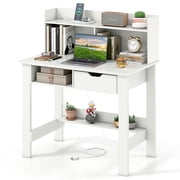 Topbuy Computer Desk with Drawer & Hutch 37.5  Home Office Desk with Built-in Power Outlets