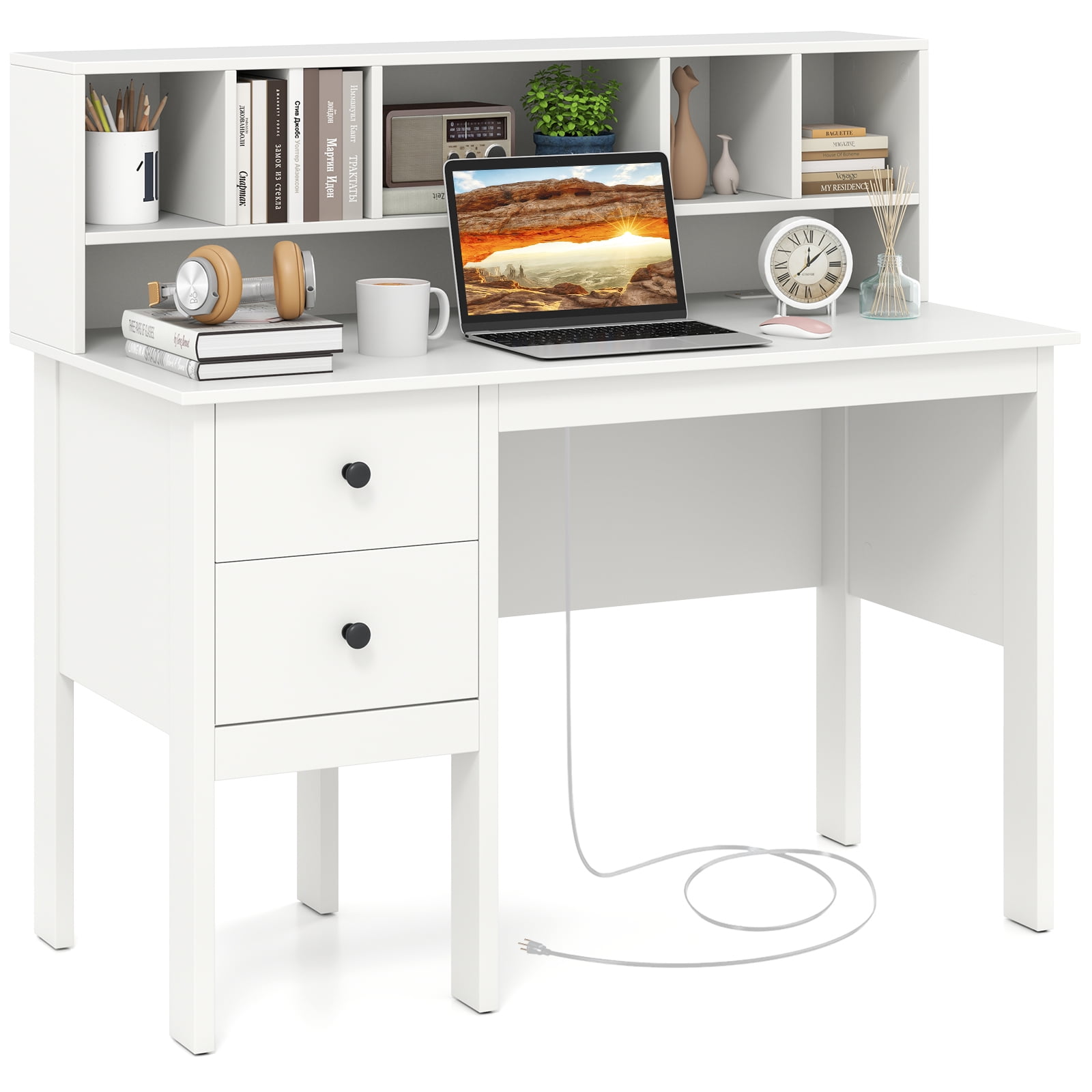 Topbuy Computer Desk Studying Writing Desk Workstation w/Storage Shelf & Drawers for Home Office