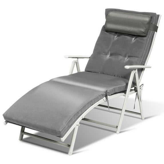 Topbuy Cushioned Folding Chaise Lounge Chair Adjustable Recliner Gray