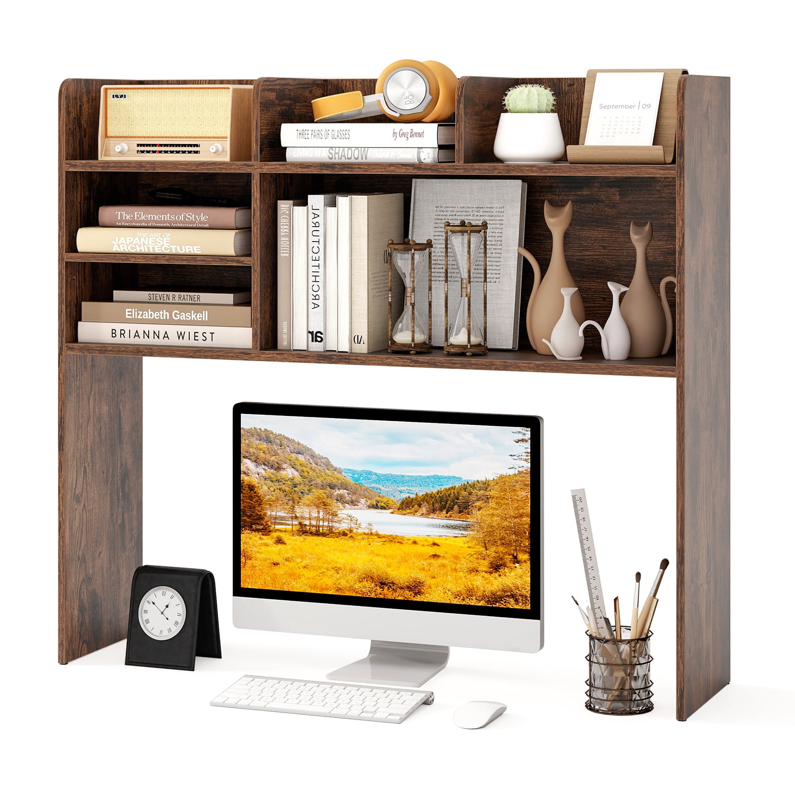 Topbuy Desktop Bookshelf Desk Hutch Shelf for Computer Monitor 37 ...