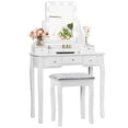 thumbnail image 1 of Topbuy Detachable Vanity Table Set Makeup Table with Mirror &Cushioned Stool White, 1 of 5