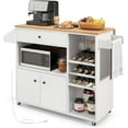 thumbnail image 1 of Topbuy Kitchen Island Cart with Drop-Leaf & Power Outlet Rolling Kitchen Cart on Wheels with Microwave Shelf Glass Holder White & Natural, 1 of 9