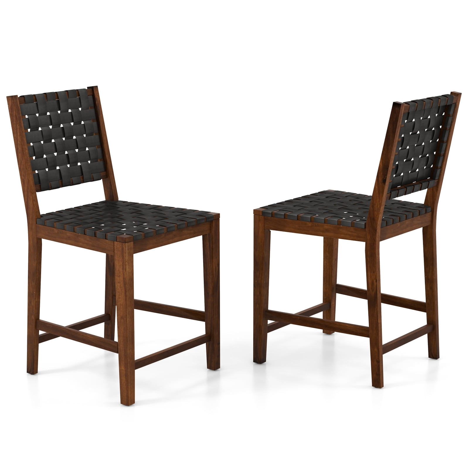Topbuy Faux Leather Woven Bar Stools Set of 2 24 Inch Counter Height Bar Chairs with High